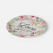 ウェディングシャワー水彩ピンクの花素朴材 ペーパープレート (アングル)