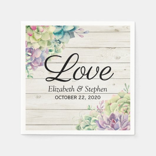 ウェディングシャワー水彩多肉木素朴材 スタンダードカクテルナプキン (正面)