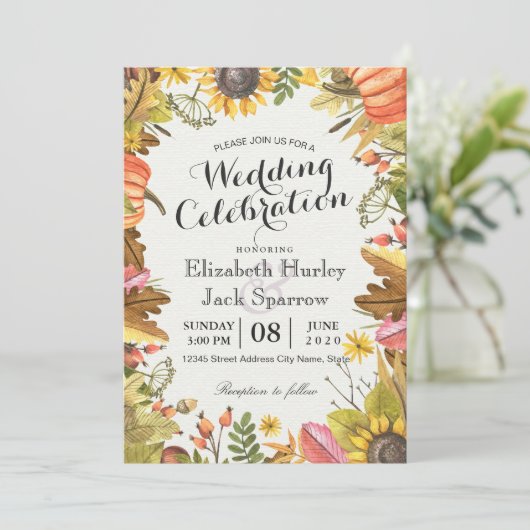 ウェディングシャワー秋秋メープル葉パンプキン 招待状 (スタンド正面)