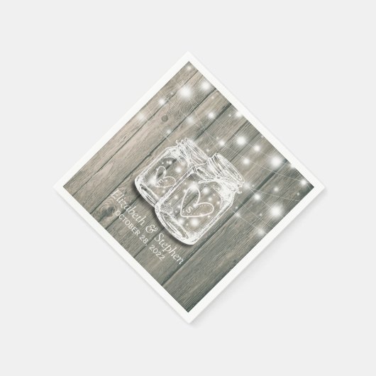 ウェディングシャワー素朴ウッドメイソンジャールストリングライト スタンダードカクテルナプキン (角)