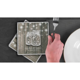 ウェディングシャワー素朴ウッドメイソンジャールストリングライト スタンダードカクテルナプキン