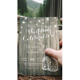 ウェディングシャワー素朴ウッドメイソンジャールストリングライト 招待状