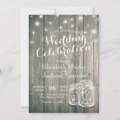 ウェディングシャワー素朴ウッドメイソンジャールストリングライト 招待状 (正面)