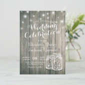 ウェディングシャワー素朴ウッドメイソンジャールストリングライト 招待状 (スタンド正面)