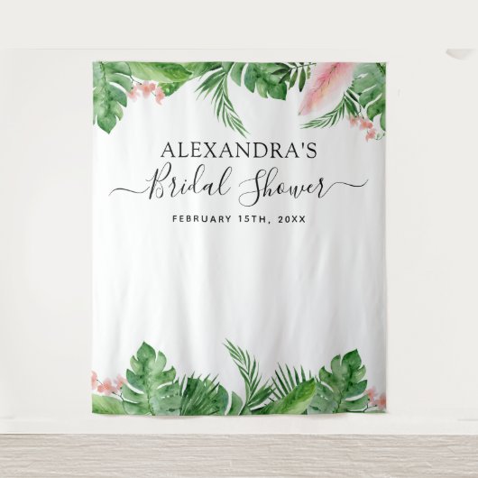 ウェディングシャワー背景トロピカルフラワーフォトブース タペストリー (正面)