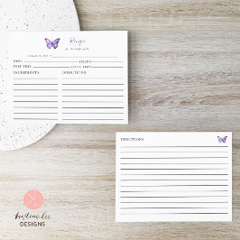 ウェディングシャワー蝶のレシピカード 紫のスクリプト