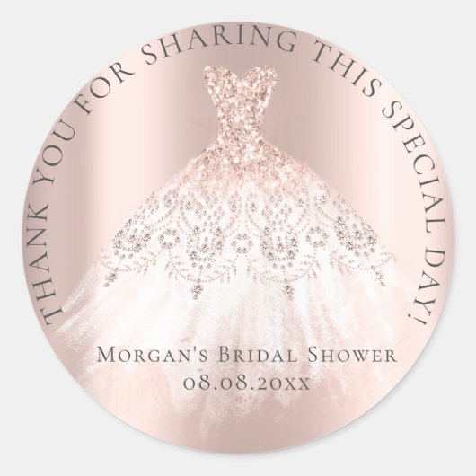 ウェディングシャワー16日感謝グリッター ピンクローズ ラウンドシール (正面)