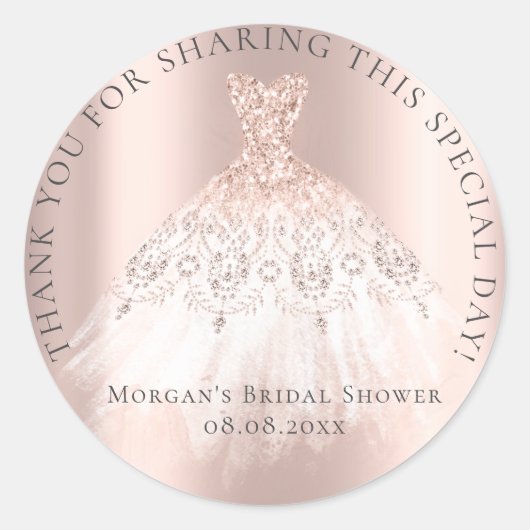 ウェディングシャワー16日感謝グリッター ピンク ローズ ラウンドシール (正面)