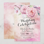 ウェディングシャワー おしゃれ 水彩 ボヘミアンフラワー フェザー 招待状 (正面/裏面)