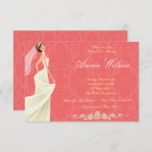 ウェディングシャワー アイボリー ドレス ダマスク 招待状カード 招待状 (正面/裏面)