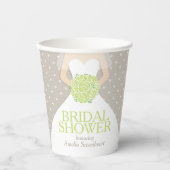ウェディングシャワー ウェディングドレス 白 グリーンローズ 紙コップ (正面)