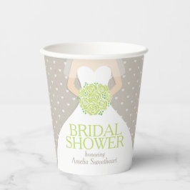 ウェディングシャワー ウェディングドレス 白 グリーンローズ 紙コップ