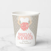 ウェディングシャワー ウェディングドレス 白 コーラル ローズ 紙コップ (裏面)