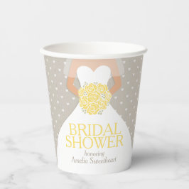 ウェディングシャワー ウェディングドレス 白 黄色のバラ 紙コップ