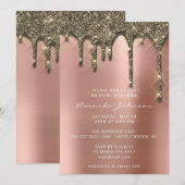 ウェディングシャワー ウェディング バースデー ローズゴールド ドリップ 招待状 (正面/裏面)