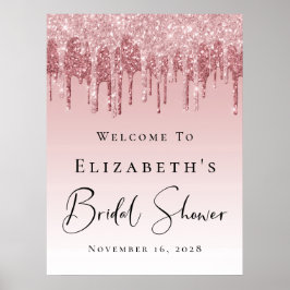 ウェディングシャワー ウェルカム ピンク ローズゴールド グリッター ポスター