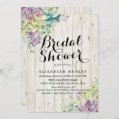 ウェディングシャワー エレガント 多肉植物 ラスティックウッド 招待状 (正面/裏面)