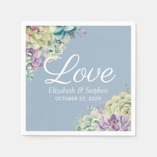 ウェディングシャワー エレガント 水彩 多肉植物 スタンダードカクテルナプキン (正面)