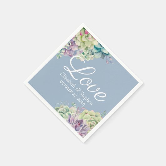 ウェディングシャワー エレガント 水彩 多肉植物 スタンダードカクテルナプキン (角)