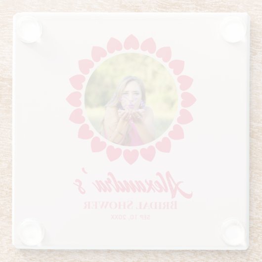 ウェディングシャワー オーダーメイド フォト ハート サークル フレーム ガラスコースター (裏面)