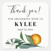 ウェディングシャワー ギフトステッカー オレンジ色のタンジェリン スクエアシール (正面)