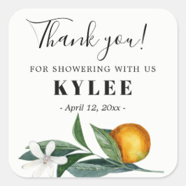 ウェディングシャワー ギフトステッカー 橙 スクエアシール