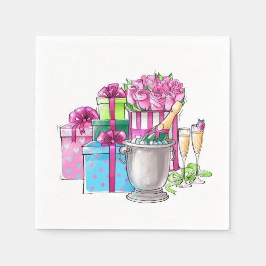 ウェディングシャワー ギフト ワインボトルとシャンパンフレーム スタンダードカクテルナプキン (正面)