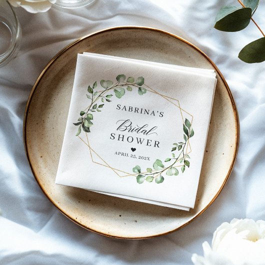 ウェディングシャワー グリーン ユーカリの葉 ジオメトリック スタンダードカクテルナプキン