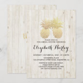 ウェディングシャワー ゴールデンパイナップル カップル ラスティックウッド 招待状 (正面/裏面)