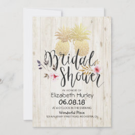 ウェディングシャワー ゴールデンパイナップル カップル ラスティック ウッド 招待状