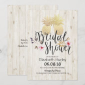 ウェディングシャワー ゴールデンパイナップル カップル ラスティック ウッド 招待状 (正面/裏面)