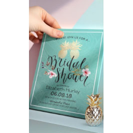 ウェディングシャワー ゴールド箔 パイナップル カップル ティール ローズ 招待状
