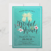 ウェディングシャワー ゴールド箔 パイナップル カップル ティール ローズ 招待状 (正面)