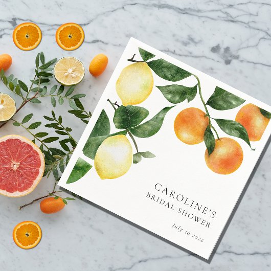 ウェディングシャワー シトラス フルーツ ウォーターカラー グリーン スタンダードカクテルナプキン