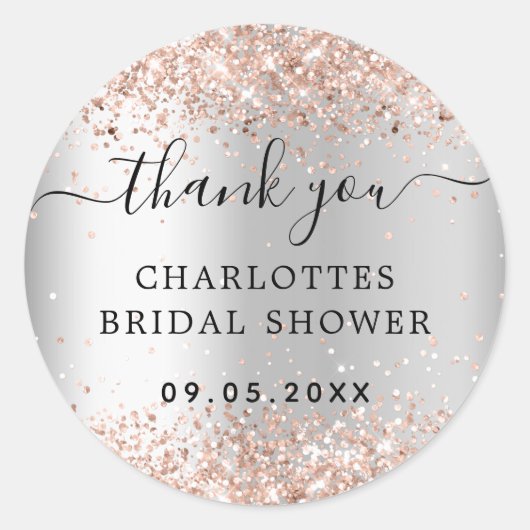 ウェディングシャワー シルバー ローズゴールド ありがとう ラウンドシール (正面)