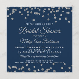 ウェディングシャワー シルバー 偽 グリッター コンフェッティ ネイビー 招待状