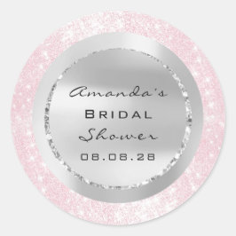 ウェディングシャワー スイート16 ピンクスパーク グリッター グレー ラウンドシール
