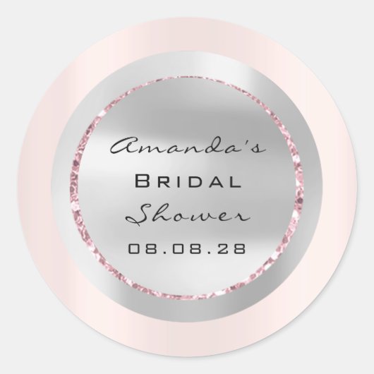 ウェディングシャワー スイート16 ローズ スパークリー グリッター グレー ラウンドシール (正面)