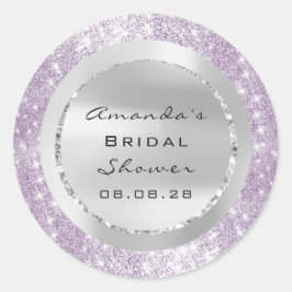 ウェディングシャワー スイート16 紫のスパークル グリッター グレー ラウンドシール