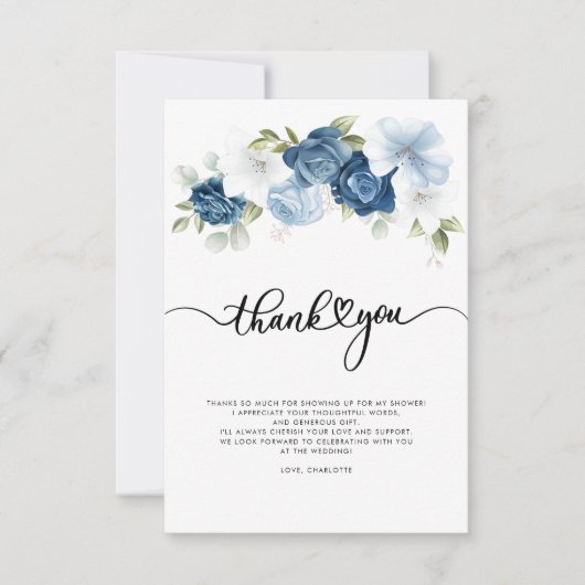 ウェディングシャワー ダスティーブルー 花 サンキューカード (正面)