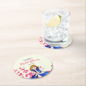 ウェディングシャワー ダークロイヤルブルー コックテールドレス ラウンドペーパーコースター (インサイチュ)