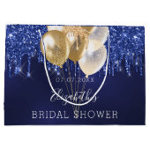 ウェディングシャワー ネイビーブルー ゴールド グリッター ドリップ バルーン ラージペーパーバッグ (裏面)