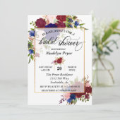 ウェディングシャワー ネイビー バーガンディ ゴールド フレーム ゴールド 招待状 (スタンド正面)