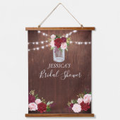 ウェディングシャワー　バックドロップ　サイン　木製　バーガンディ　フラワー 吊り下げ型タペストリー (正面)