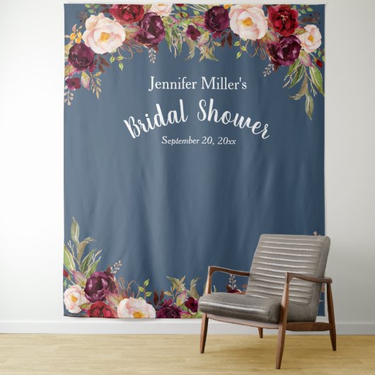 ウェディングシャワー バーガンディ ブルー フラワーネーム フォトプロップ タペストリー (インサイチュ)