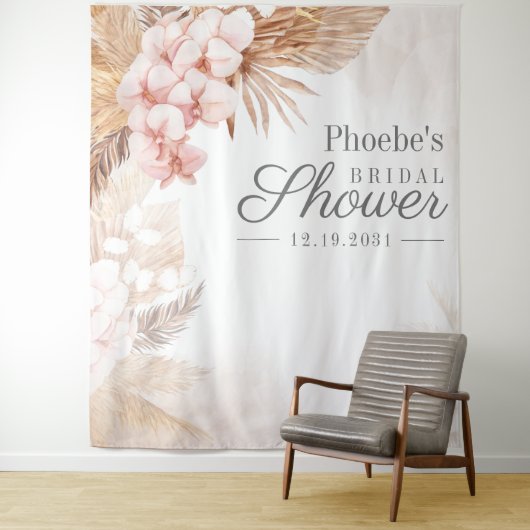 ウェディングシャワー パンパスグラス タン ラスティック フラワーリング タペストリー (インサイチュ)