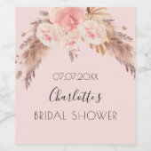 ウェディングシャワー パンパスグラス ブッシュ ローズ フラワーネーム ワインラベル (シングルラベル)