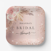 ウェディングシャワー パンパスグラス ローズゴールド フラワー ペーパープレート (正面)