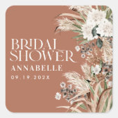 ウェディングシャワー パンパス モダン エレガント テラコッタ スクエアシール (正面)