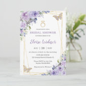 ウェディングシャワー パープルライラック 花 フラワーバタフライ リング 招待状 (スタンド正面)